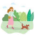 Personne qui tient son chien en laisse